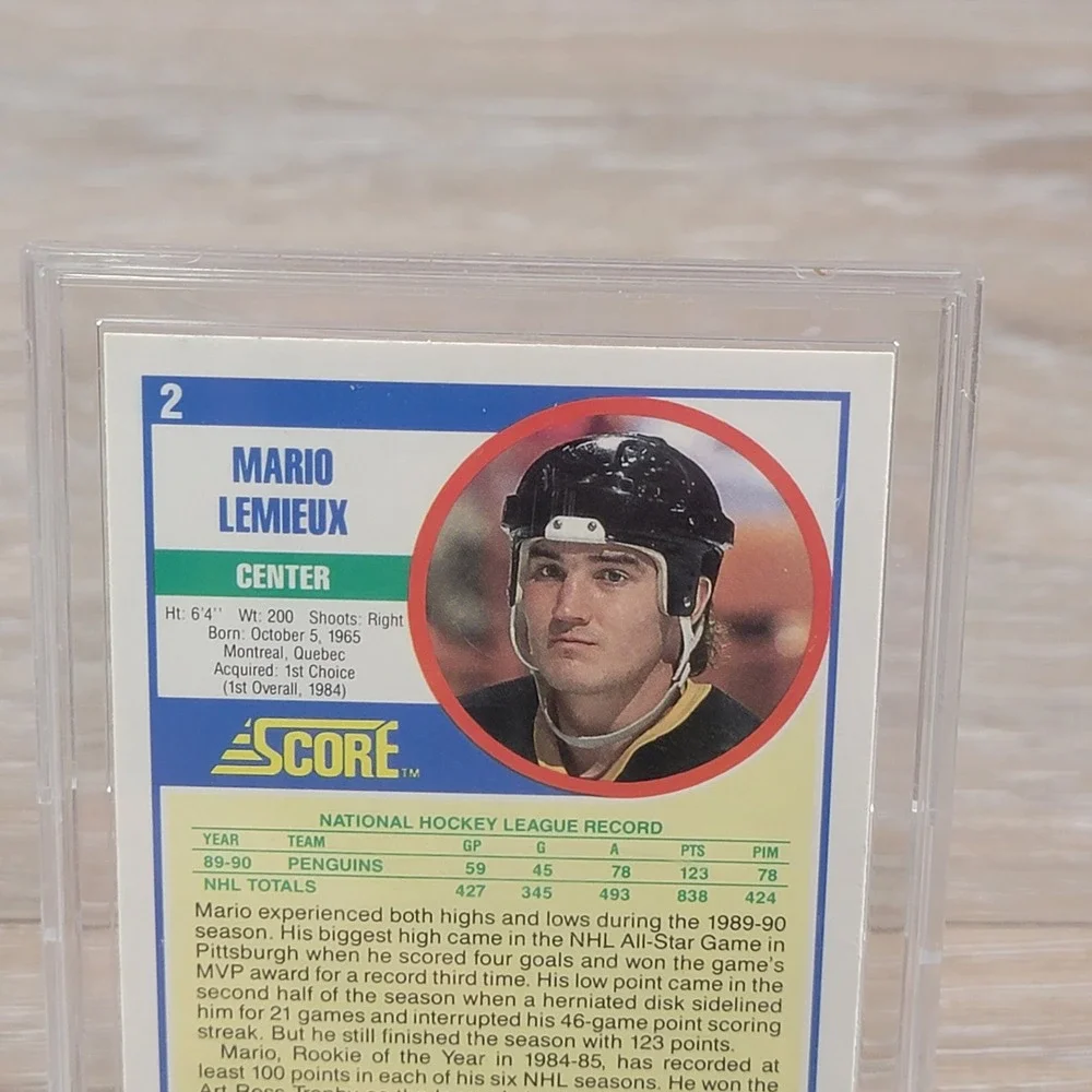 1990 Score Mario Lemieux Autographed Hockey Card Pittsburgh Penguins NHL PA